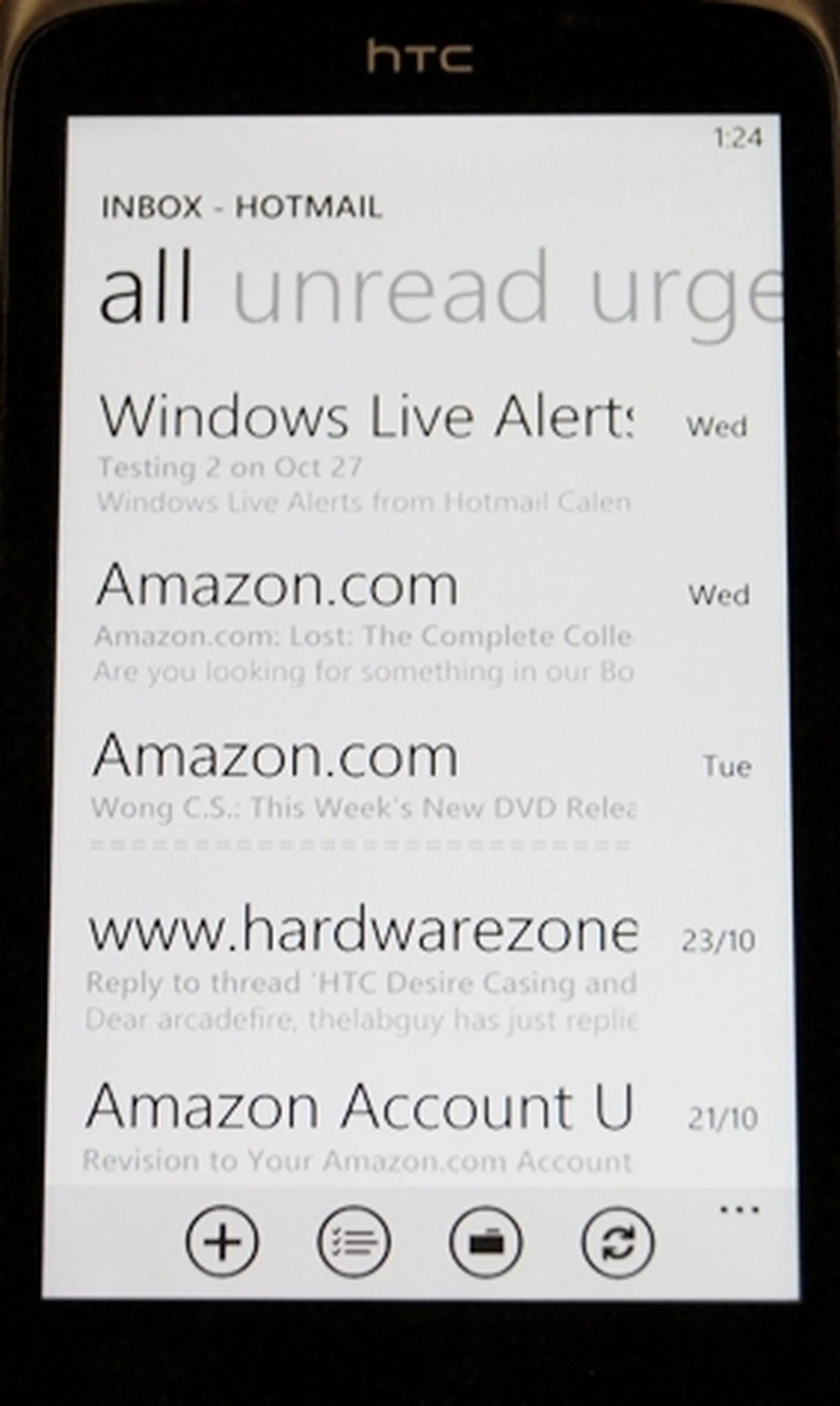 A typical main page of your Hotmail inbox.