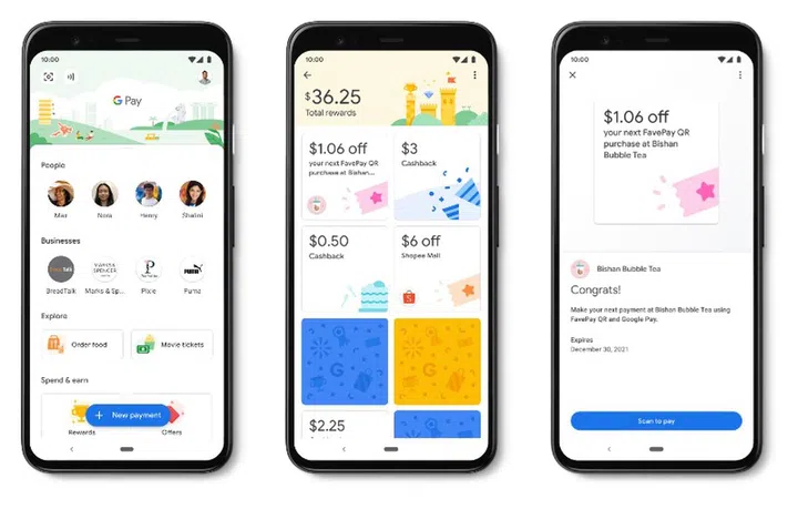 Google Pay users can earn up to 20% cashback paying FavePay merchants. Image source: Google. 