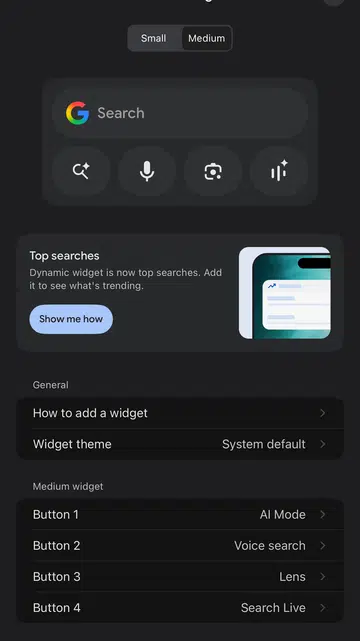 Google Search Live widget