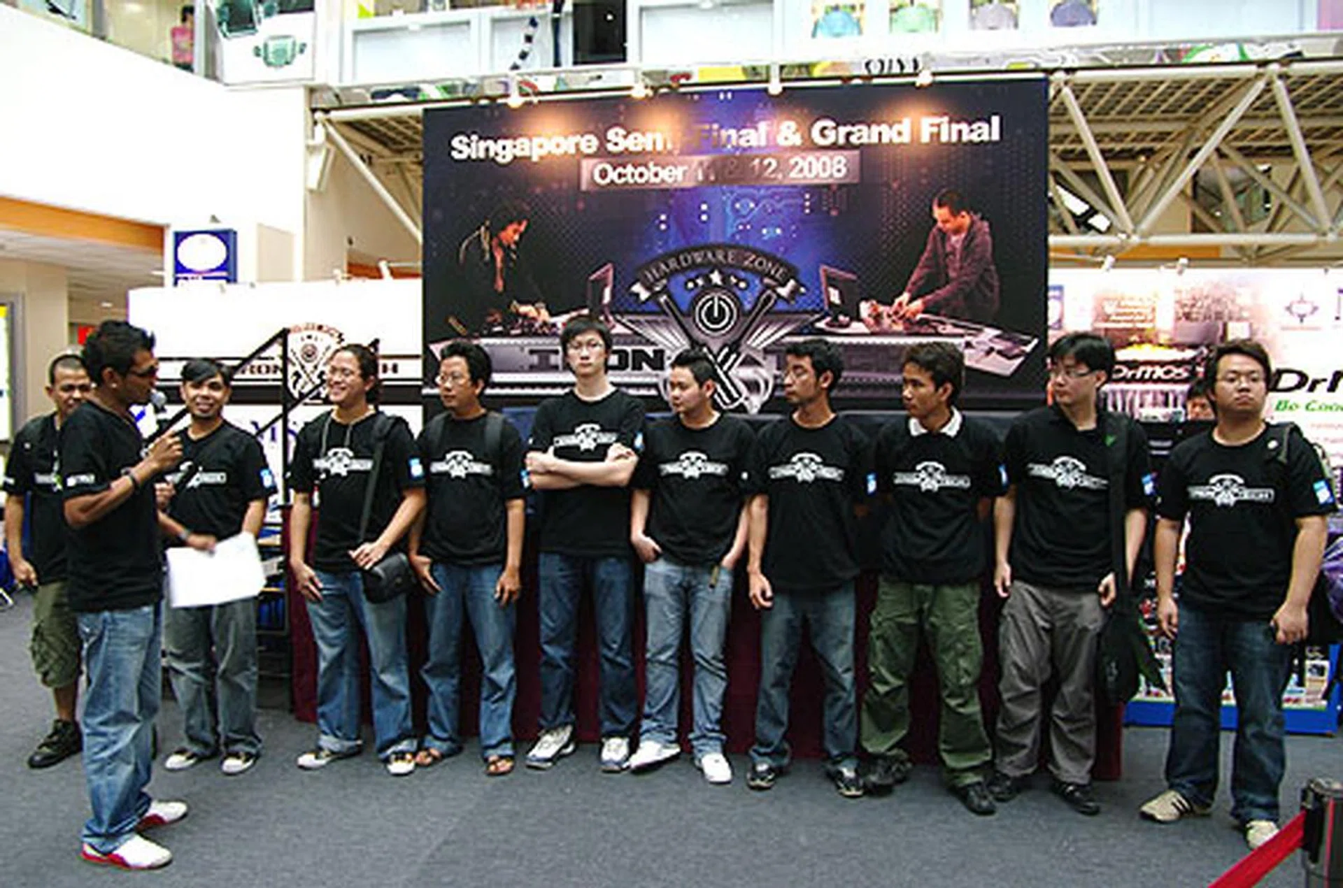  Here are the ten finalists for Iron Tech 2008 having some words with the emcee before the start of the competition.  