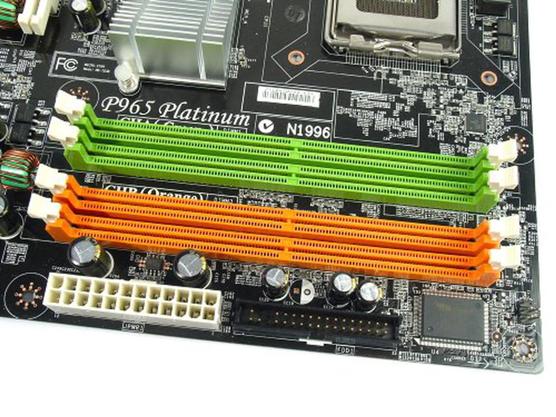 DIMM slots are color coded by channel.