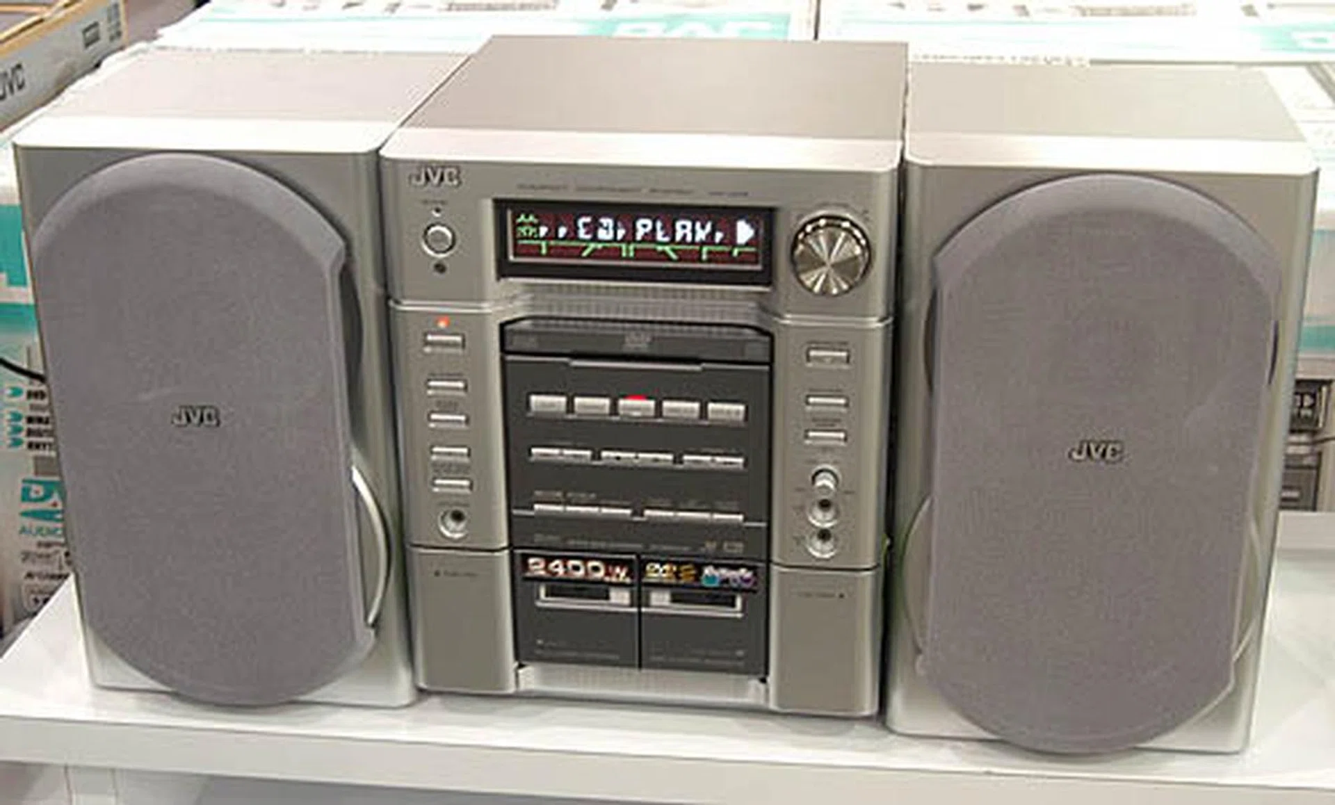 One of the more affordable DVD mini systems found at Sitex 2006 is this JVC MX-JD3. It plays back DVD video, has built-in Dolby Digital and DTS decoding ability and only costs $199.
