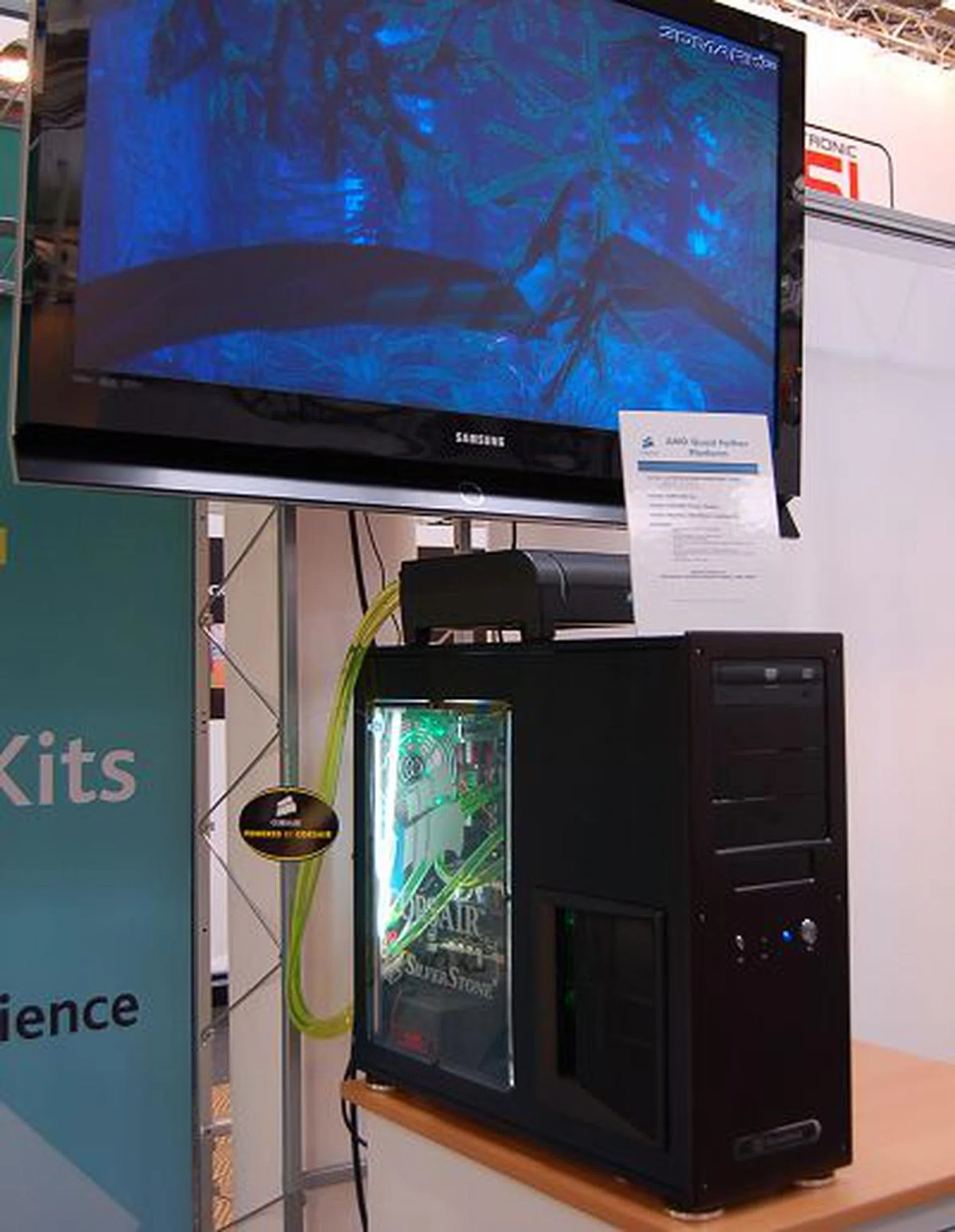  In one corner of their booth, Corsair was showing off the durability of its power supply units in being able to cope with higher than rated power draw continuously.  