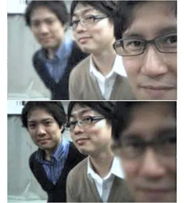 A Toshiba sample image shows the camera's ability to re-focus an image after it's been taken.