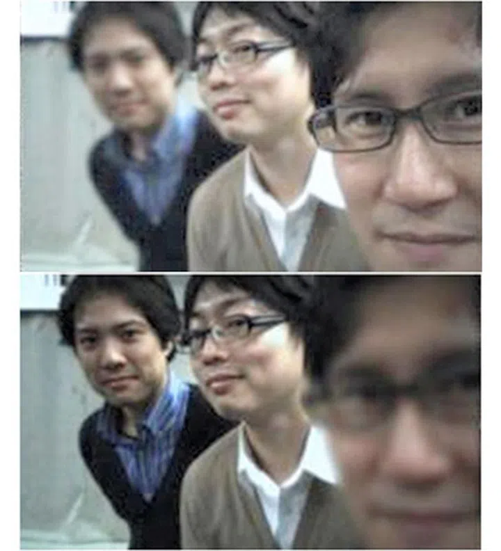 A Toshiba sample image shows the camera's ability to re-focus an image after it's been taken.