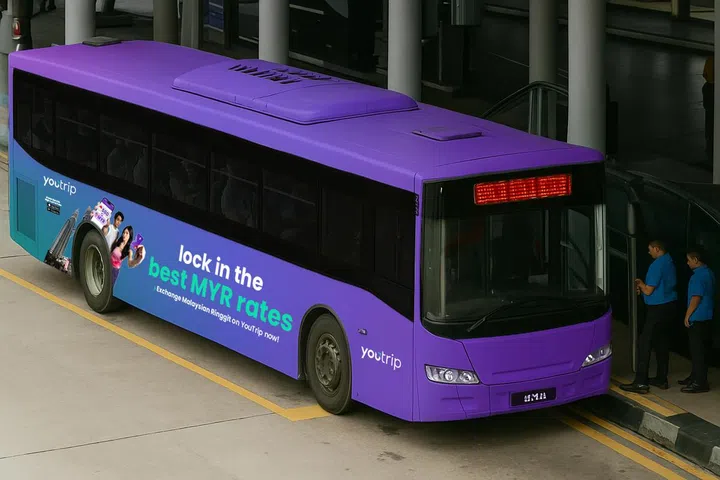 It's pretty easy to spot this shuttle bus, which also makes it easier to see which tourists are looking to spend. Image: YouTrip.