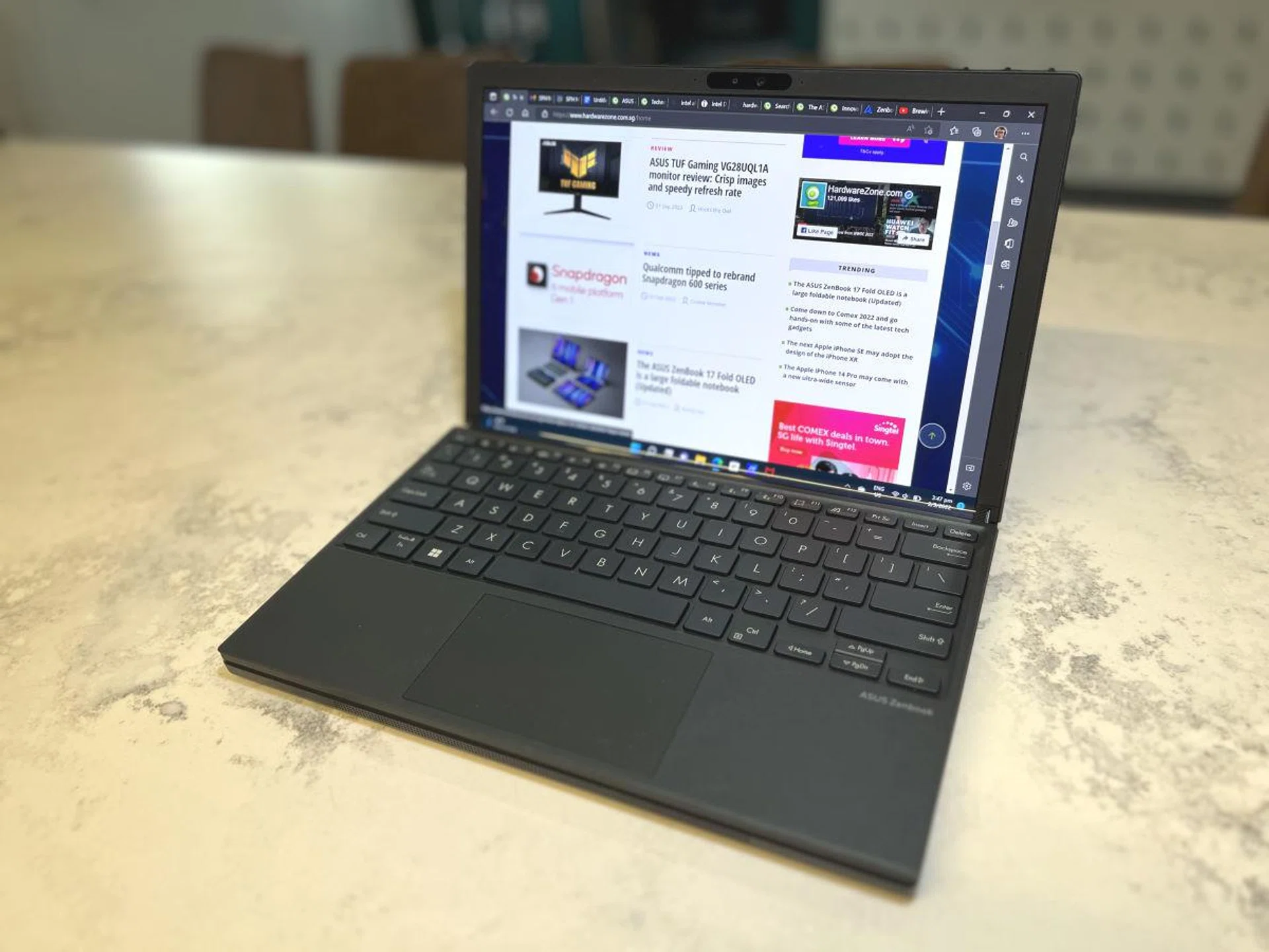 Folded with a Bluetooth keyboard on top, you're looking at a compact 12.5-inch widescreen notebook that's perfect on your lap or smaller work areas.
