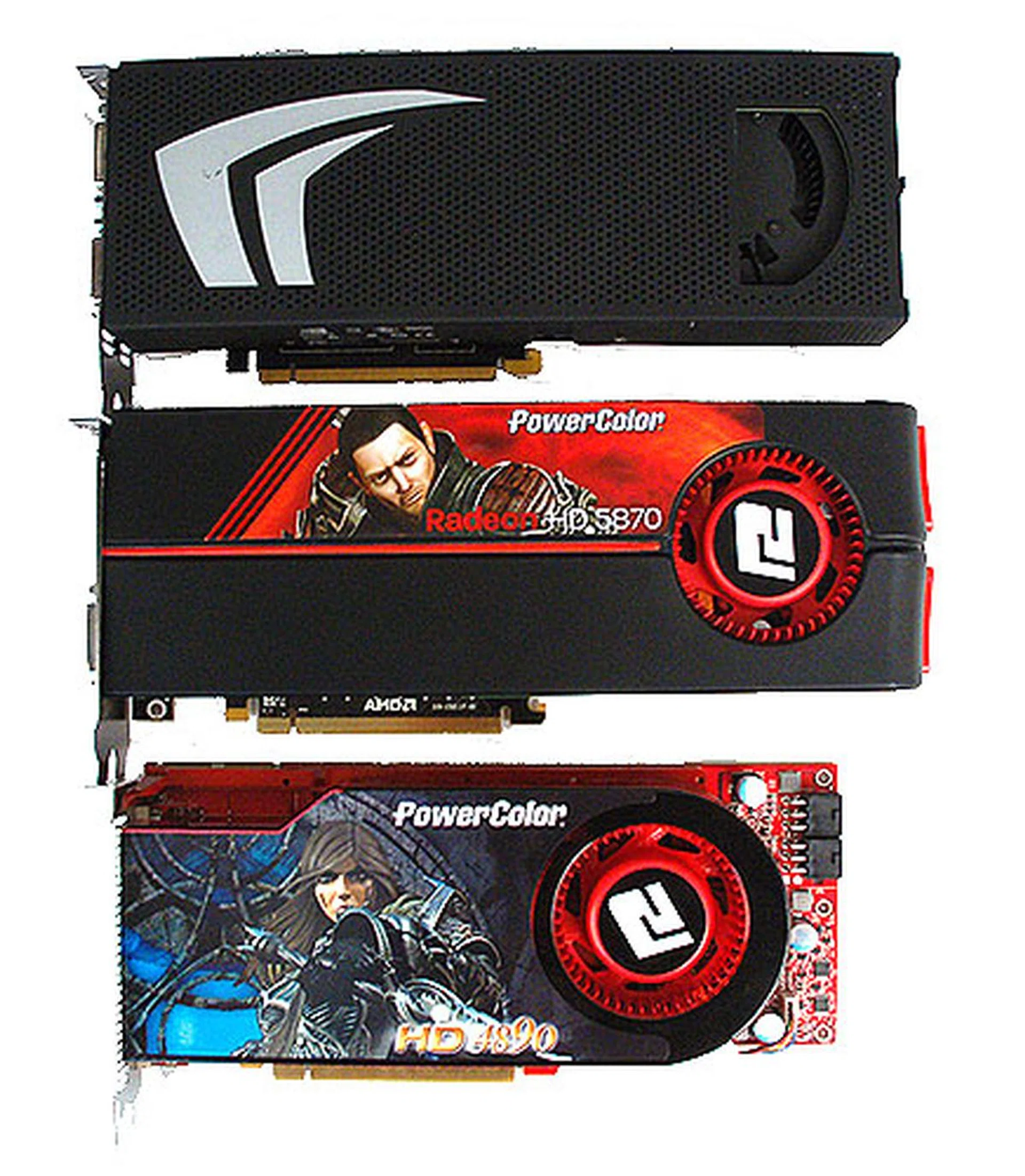 As this shot clearly shows, the new ATI card is markedly longer than the Radeon HD 4890 and trounces even the GeForce GTX 295, albeit by a slight margin.