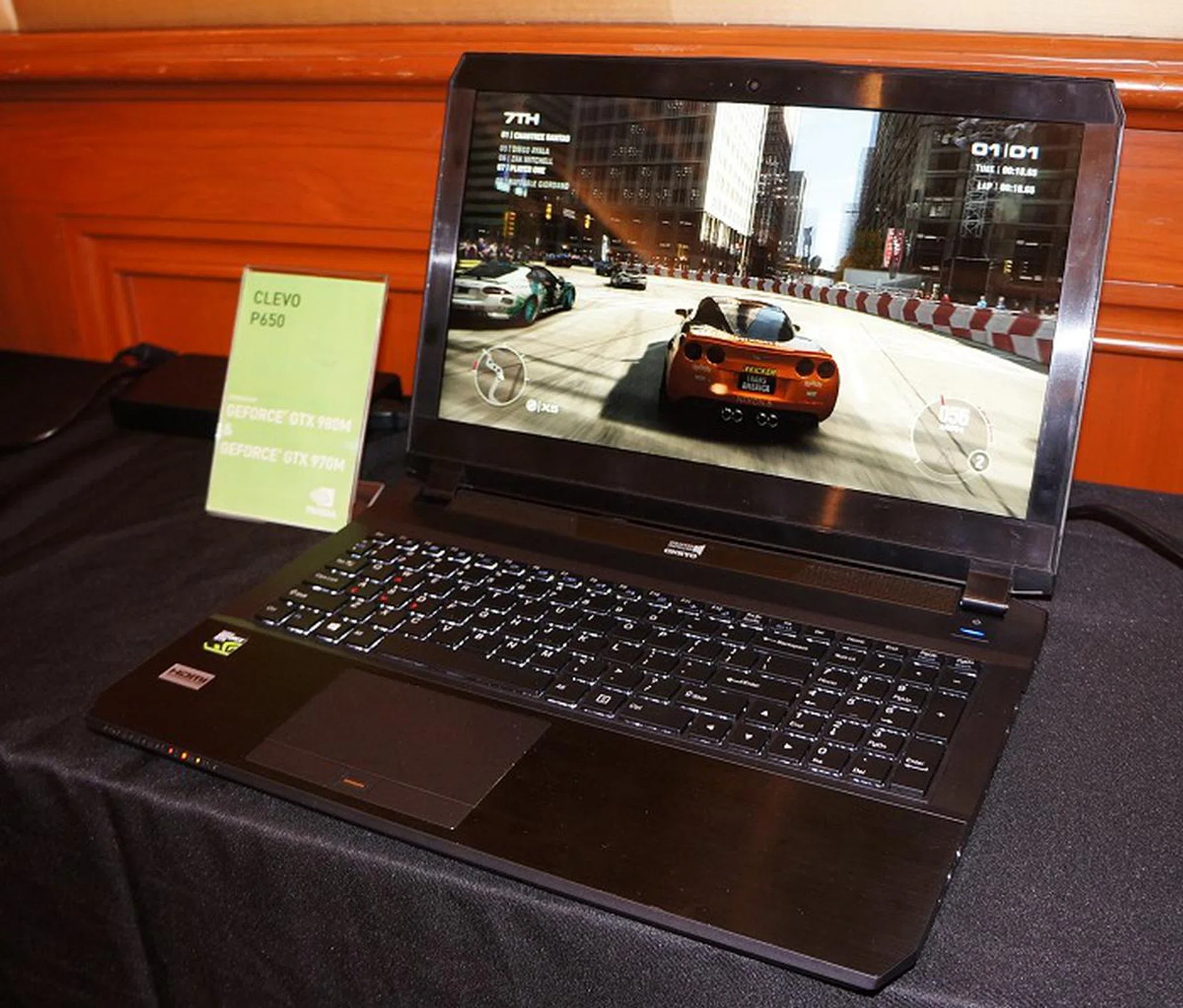 Here's a head-on view of the system that shows off its nice screen and the Onkyo speakers near the hinges of the notebook.