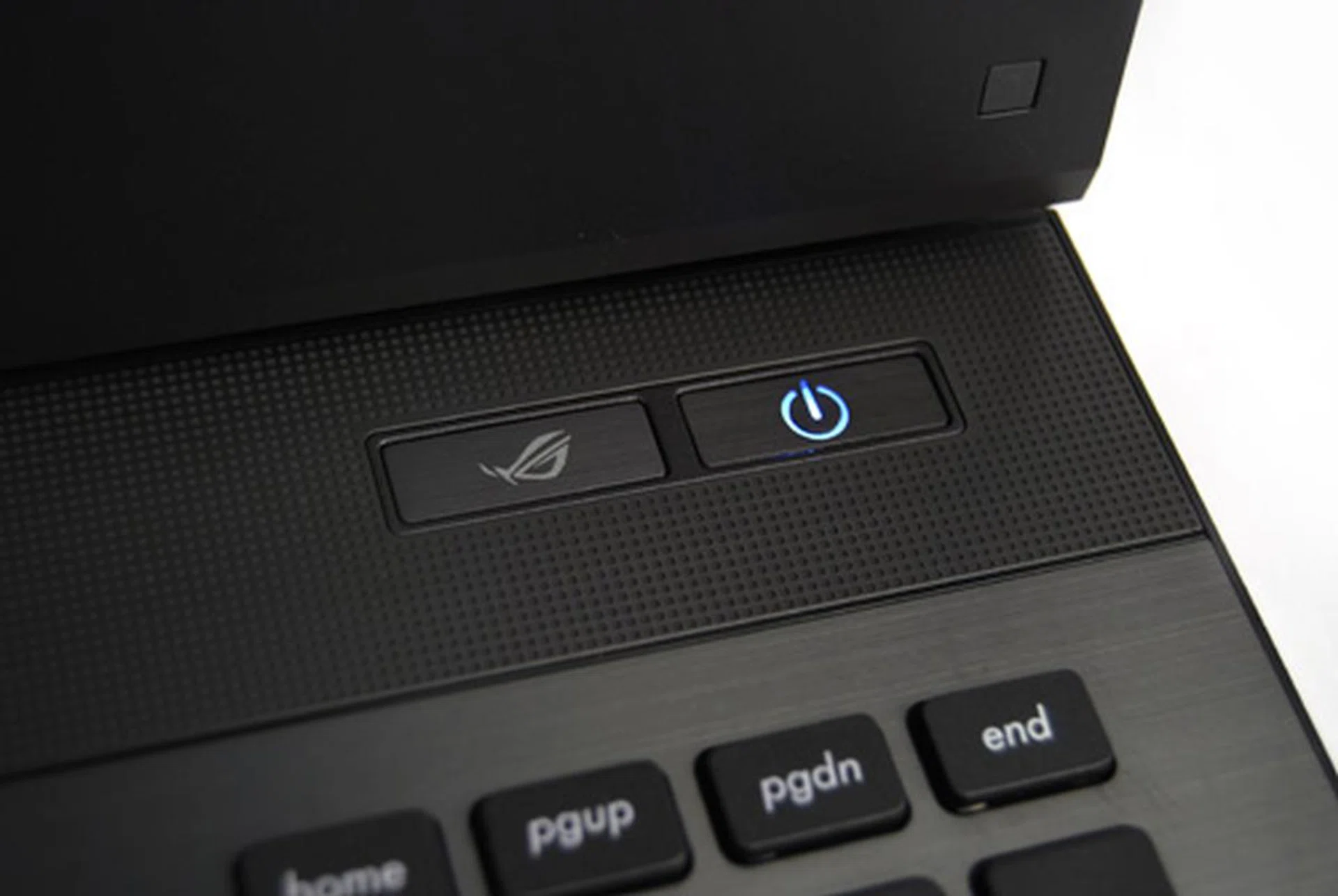 The ROG logo and Power buttons.