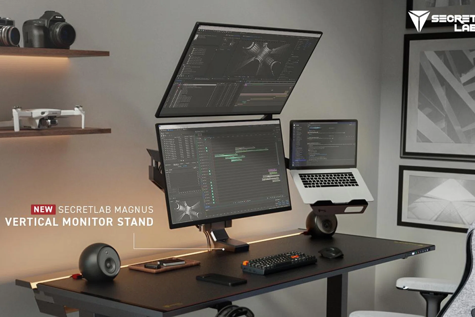 The Vertical Monitor Stand complements Secretlab's current monitor arm lineup. (Image source: Secretlab)