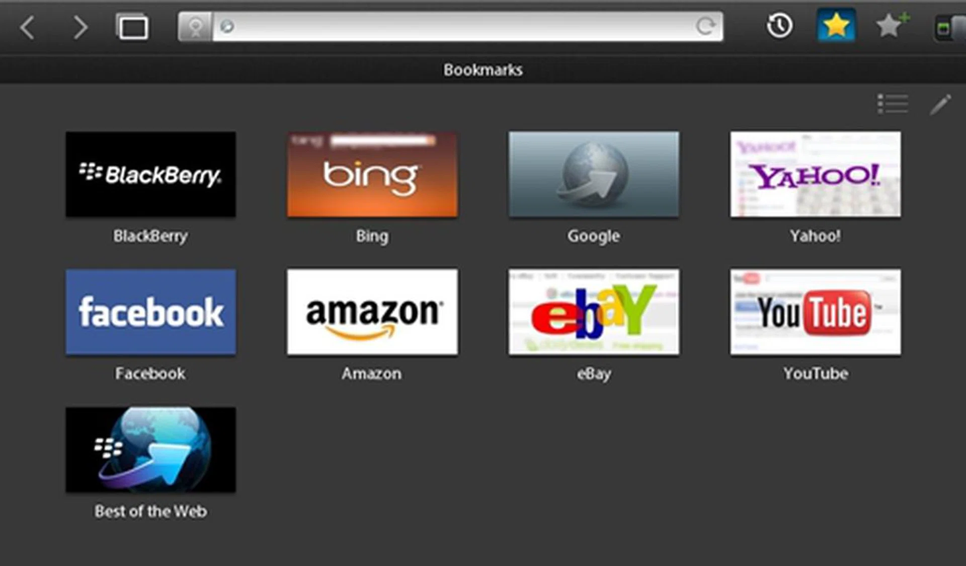 The browser displays thumbnails of your bookmarks.