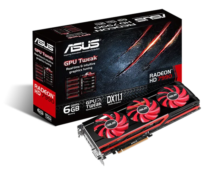 The ASUS HD7990 card that comes with an eight-title game bundle, with a local SRP of S$1,599. (Image Source: ASUS)