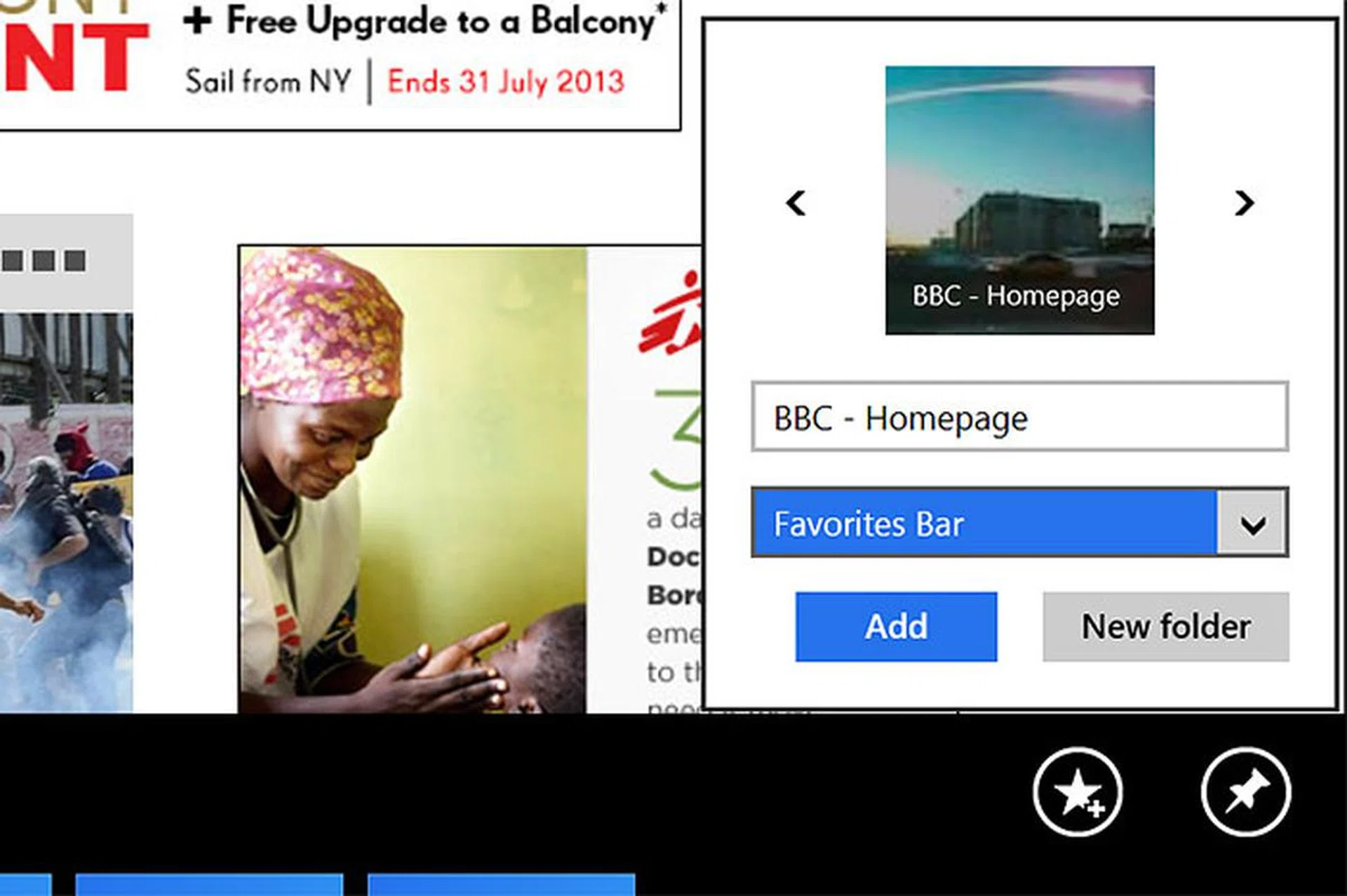 IE11 supports folders for favorites and custom tile pictures.