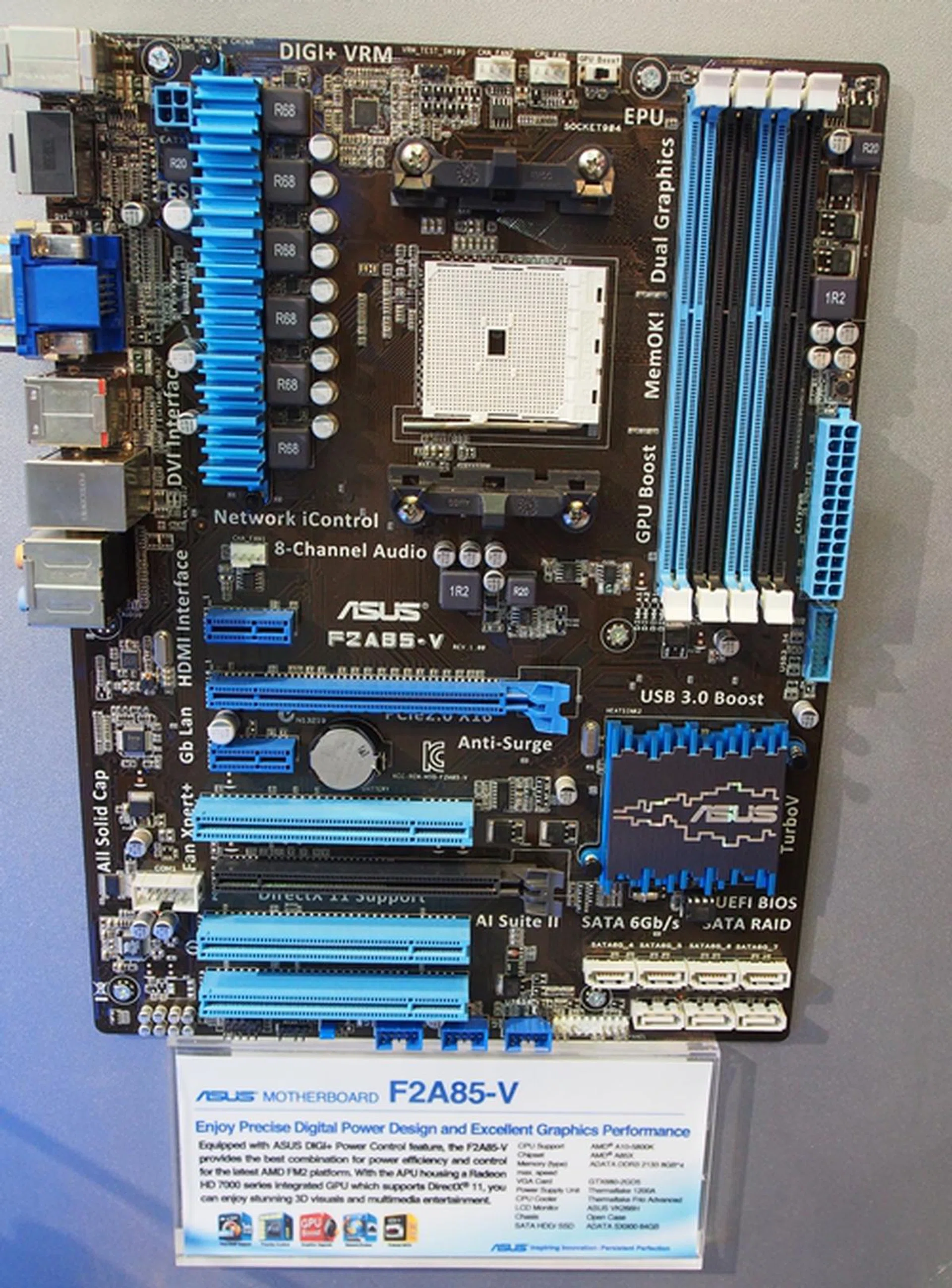 The ASUS F2A85-V features seven SATA 6Gbps connectors.