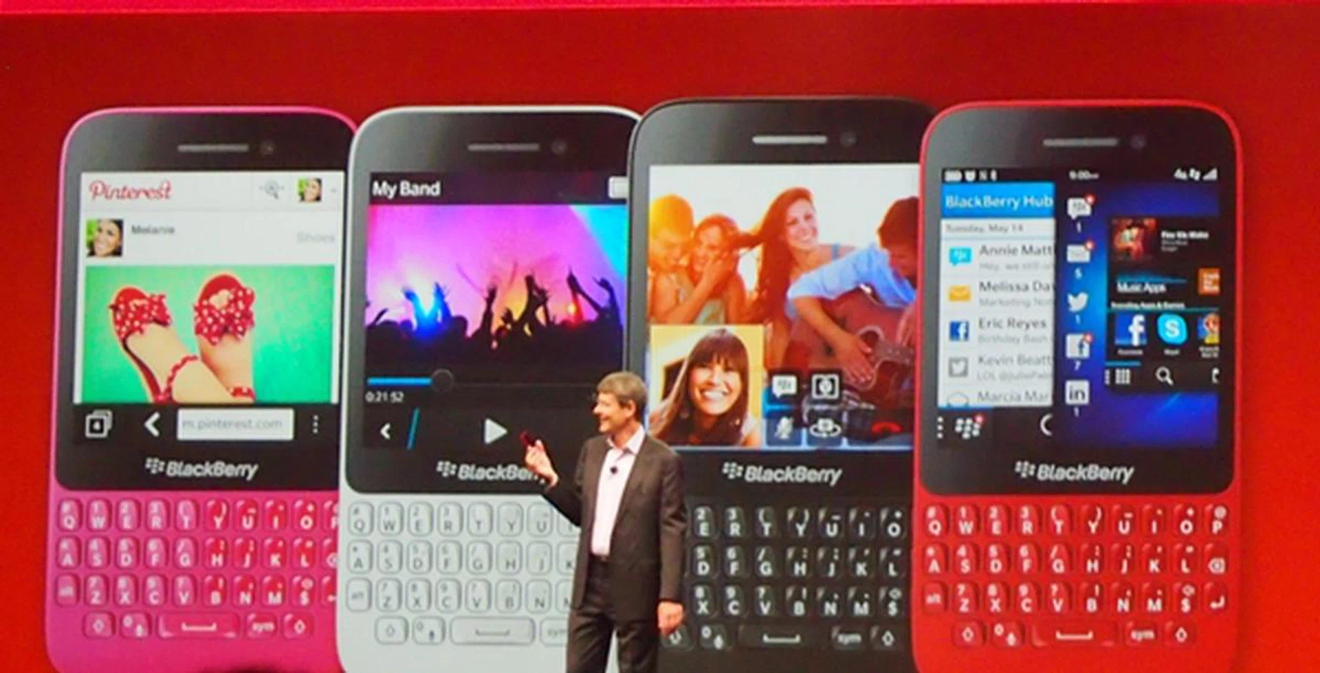 The BlackBerry Q5 will be available in four colors: pink, white, black and red.
