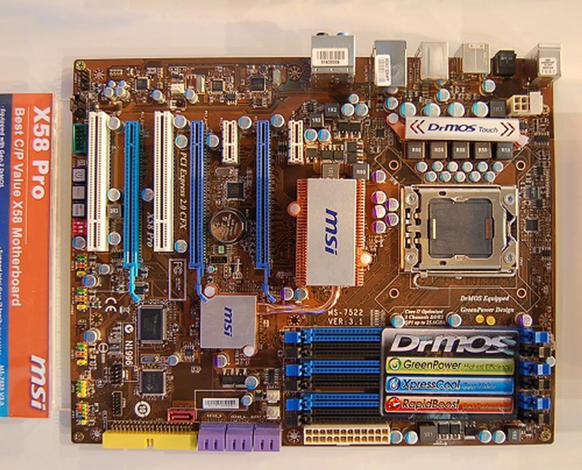  Recently launched is this MSI X58 Pro motherboard, a more cost effective version of the Eclipse. It drops SLI support and the hardware audio cad, reduces SATA storage ports and a less elaborate cooling.  