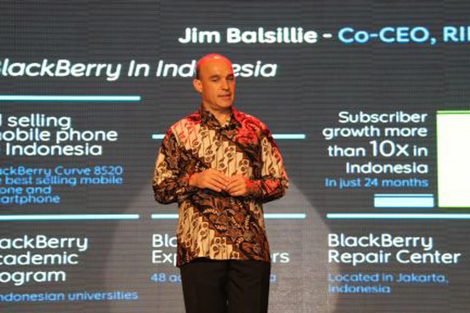 Jim Balsillie, Co-Chief Executive Officer, Research In Motion, added glamor to the announced launch, with an appearance on stage to explain what makes BlackBerry such a popular device in Indonesia and the region.