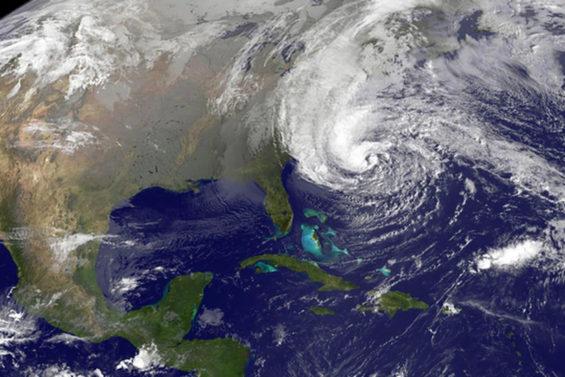 Close up of Hurricane Sandy approaching North America. <br> Image source: NASA