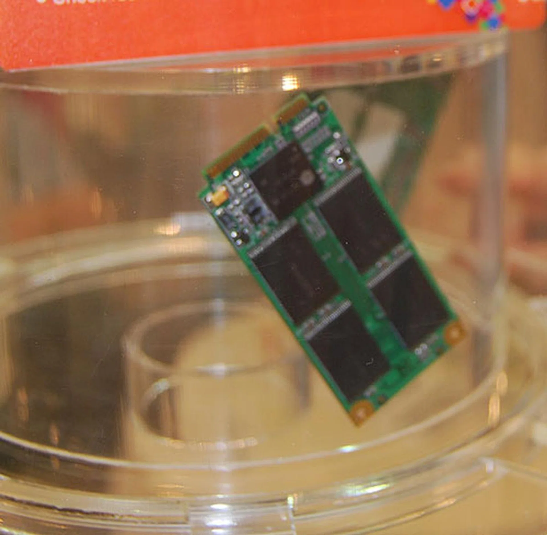  For the netbooks and notebooks, there's the choice of these smaller mini PCIe based SSD. Capacity however is smaller at 64GB.  