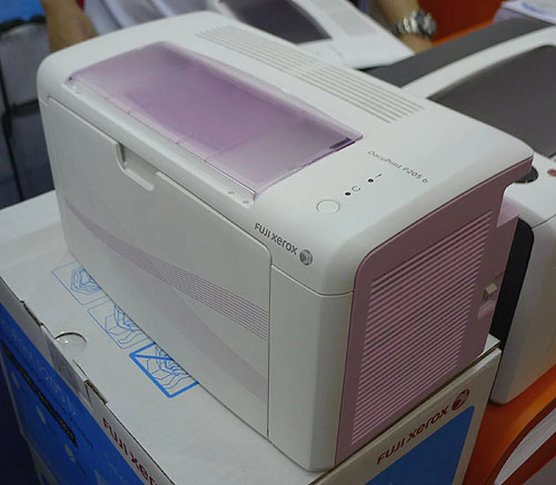 A pink printer? Sometimes wishes come true....or not. Fuji Xerox calls its DocuPrint P205 b the world's first pink printer but we think consumers would like to know that it has one of the lowest toner prices in the market. The pink costs extra too, at $169 compared to $139 for the usual plain version. You'll get a free digital photoframe. 