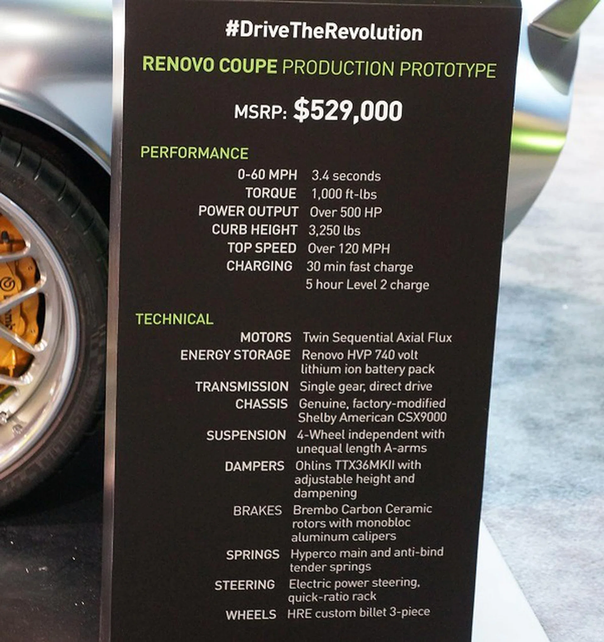 The vital stats of the Renovo Coupe.