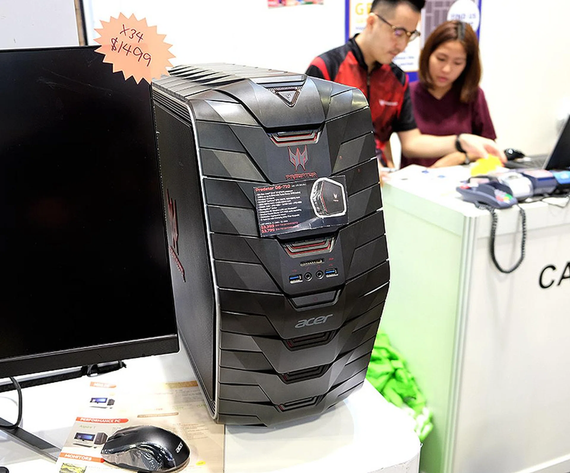 The Acer Predator G6 gaming desktop is powered by a quad-core Intel Core i7 processor, NVIDIA GeForce GTX 980Ti and can be equipped with up to 24GB of RAM and a 512GB SSD and 2TB HDD. It also comes with a Steelseries keyboard and mouse bundle. Prices begin at $3,399.