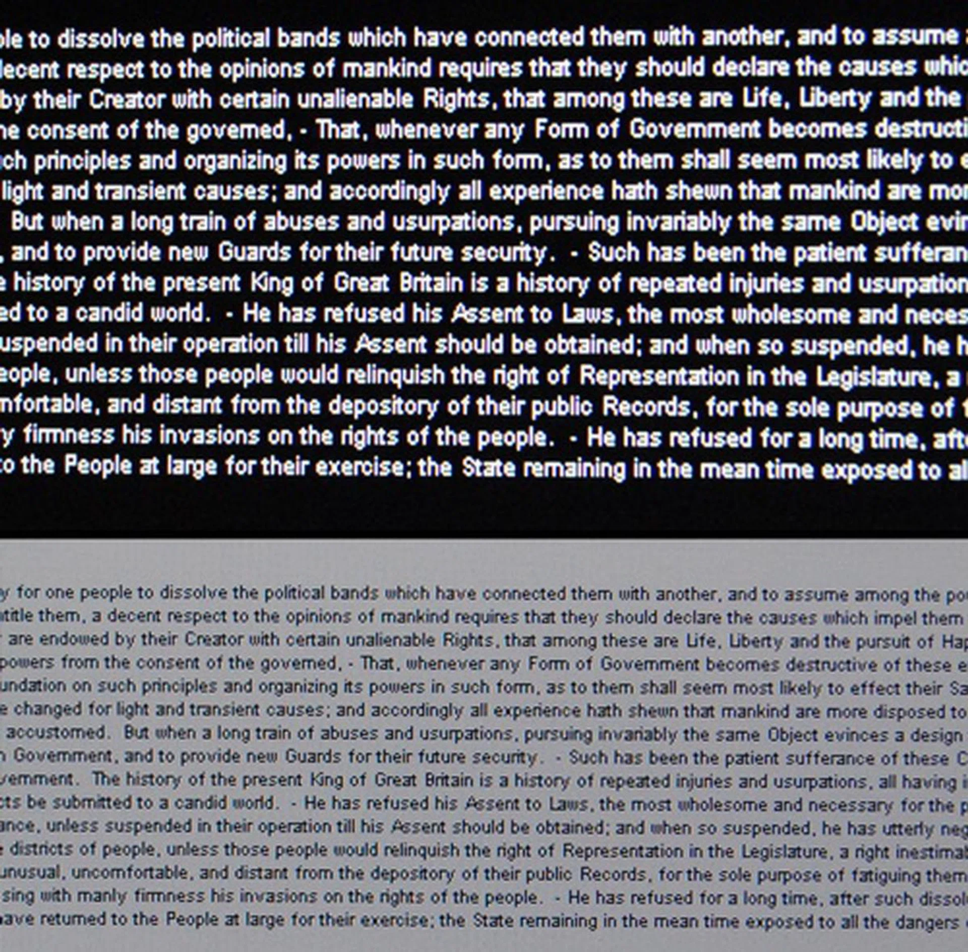 Text could be clearly read on both white and black background, even at the smallest font size.