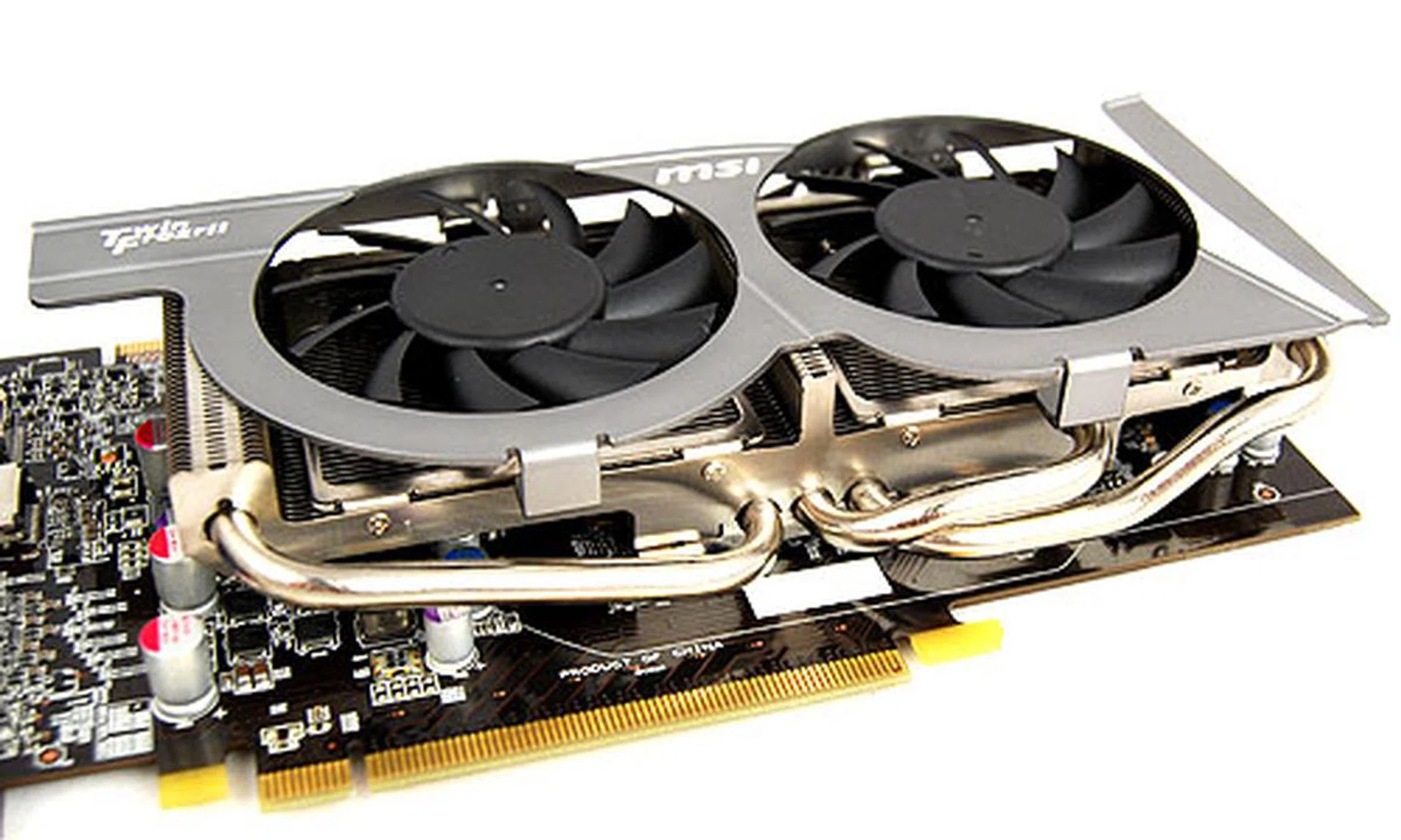 The Twin Frozr II cooler is an amalgam of thick heat pipes and cooling fins.