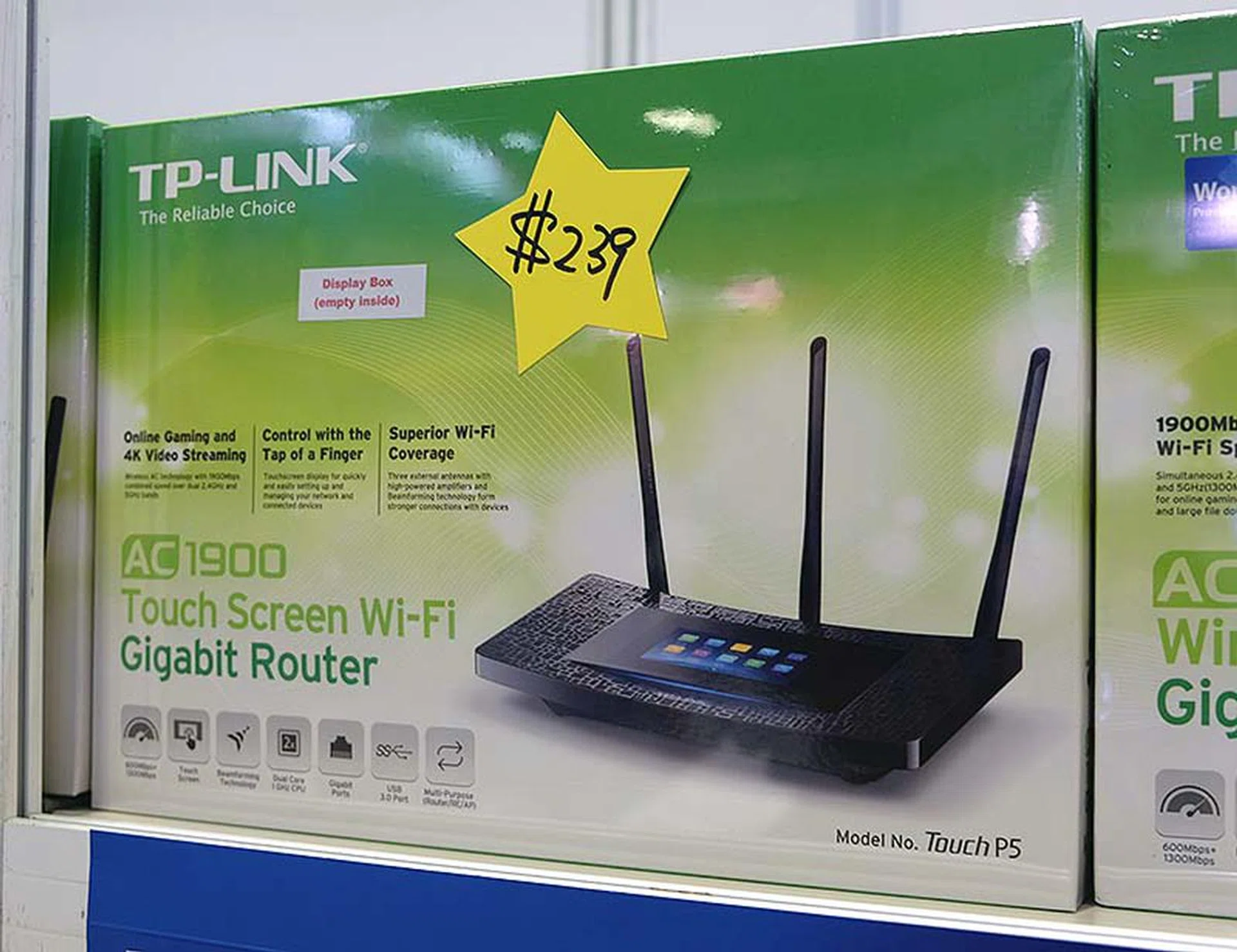 The TP-Link Touch P5 is a cool-looking AC1900-class router that has a touchscreen display for easy setup and configuration. It is available at IT Show for $239.
