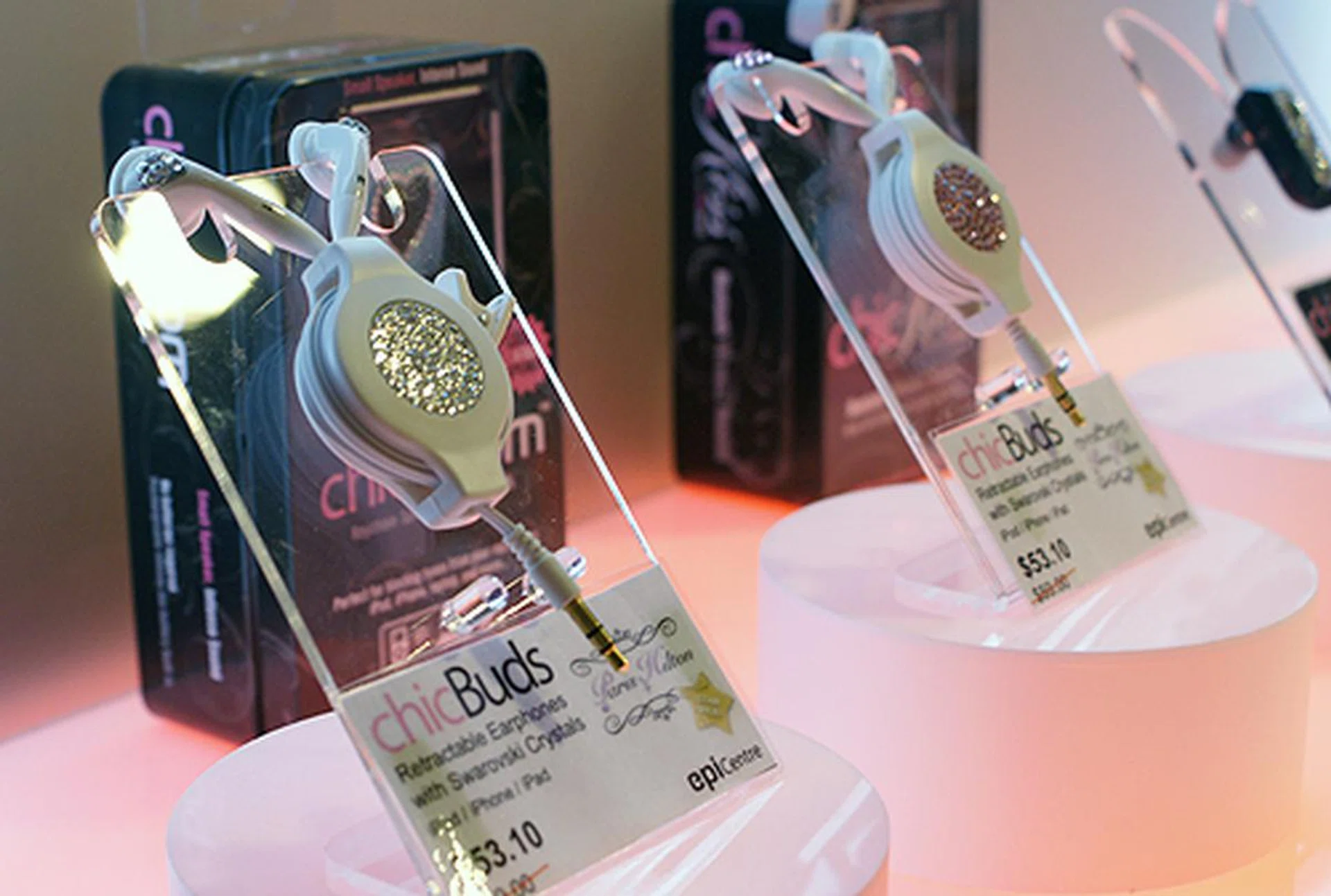 Those looking for striking earphones, be sure to check out chicBuds. Adorned with Swarovski crystals, the chicBuds earphones cost $53.10 (U.P.: $59).