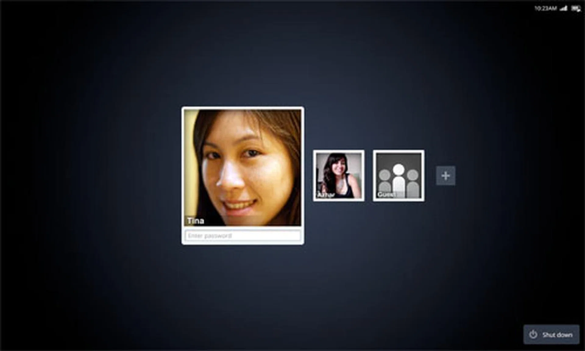 The Chrome OS log in screen and starting point for the Chrome OS experience.