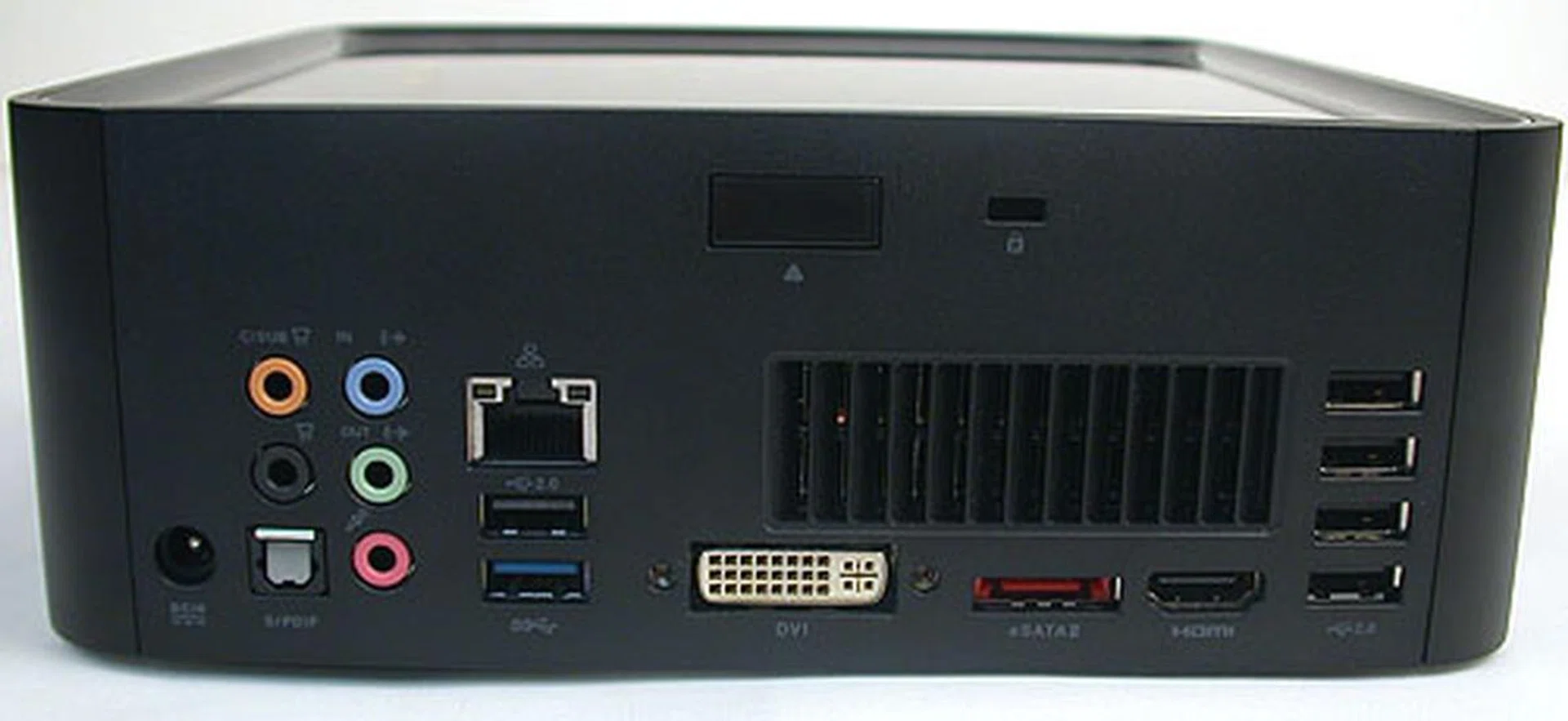 More ports at the rear, including HDMI and DVI display options, eSATA and numerous USB ports (only 1 USB 3.0) and optical S/PDIF. The single fan exhaust is also found here, so it can get a bit warm here.