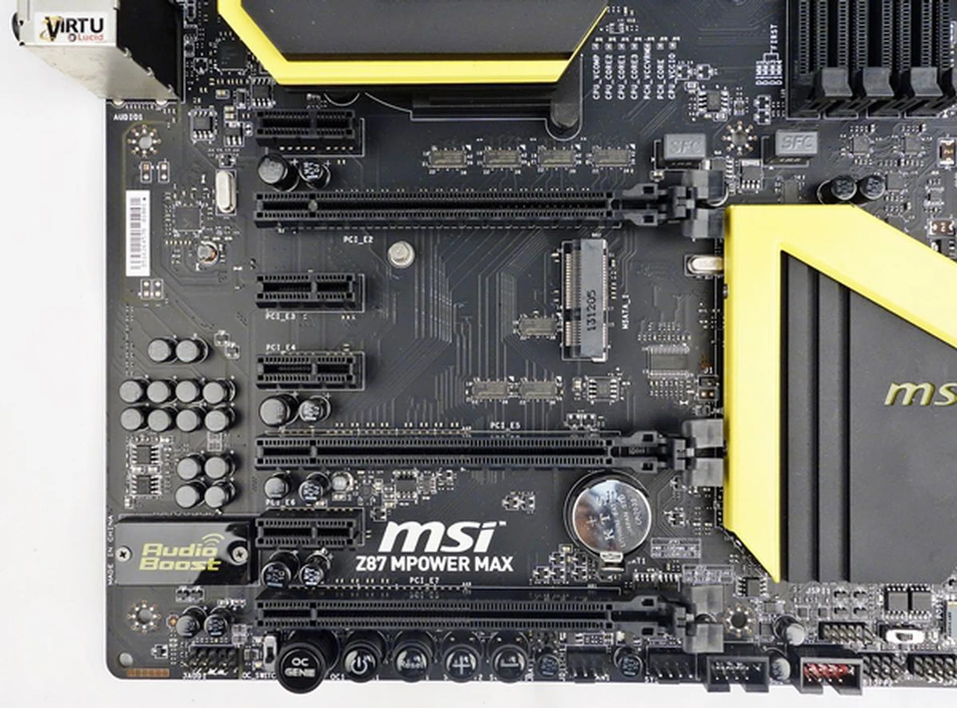 There are three PCIe x16 physical slots, and four PCIe 2.0 x1 slots. We also see a mSATA slot that is sandwiched between the first two x16 slots.