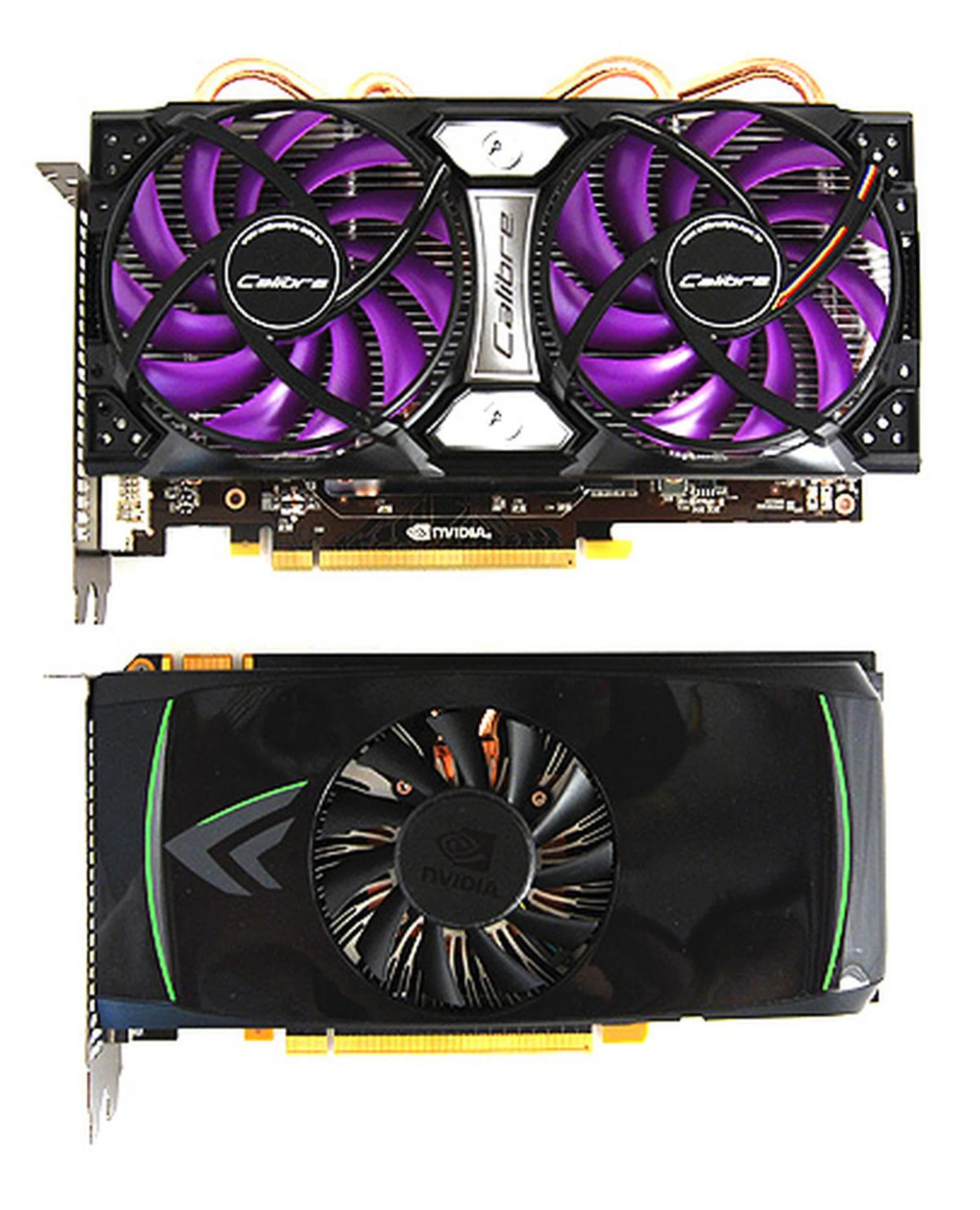 The Sparkle card has an even larger cooler than the Gigabyte card. The Accelero Twin Turbo PRO cooler takes up two and a half expansion slots and has an elaborate heatsink array for better heat dissipation.