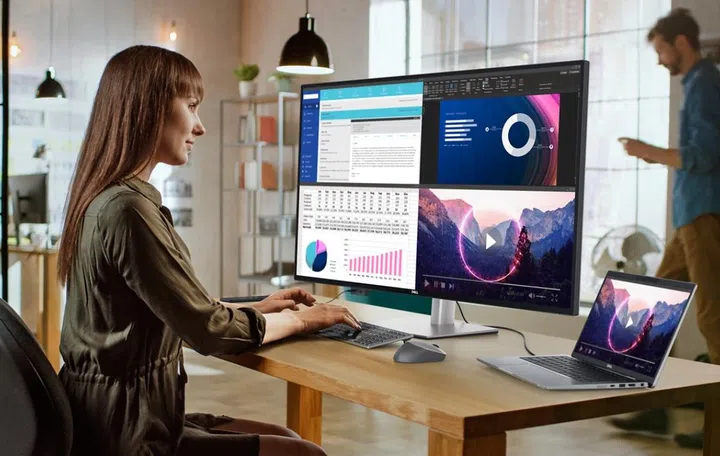 The Dell UltraSharp 43 4K USB-C Hub Monitor (U4323QE) can be split into 4 different displays. Image source: Dell. 