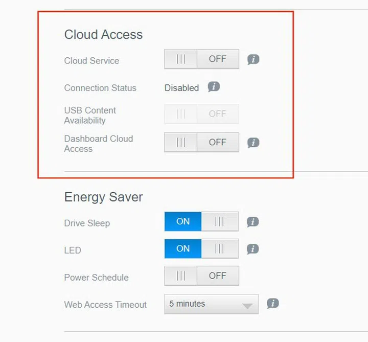 A snapshot of the settings you need to take note of within the WD NAS' admin console for the affected devices.