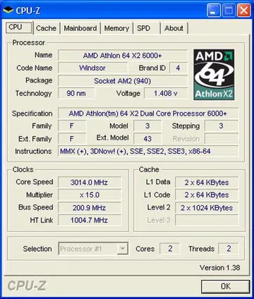 The CPU-Z screenshot of the Athlon 64 X2 6000+ processor.