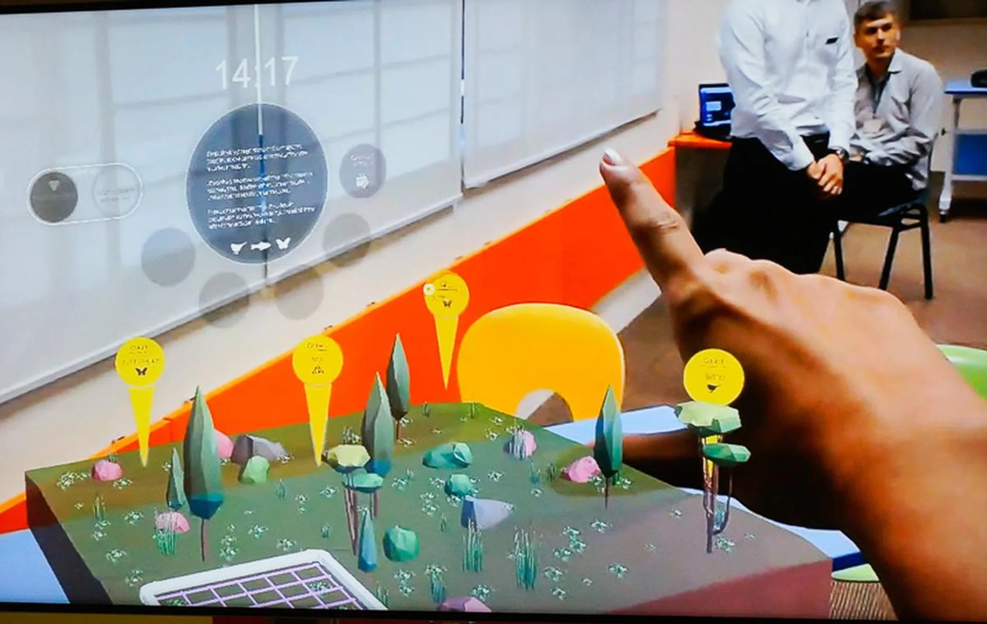 A student's view projected on the monitor for observation.