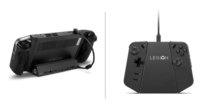 Lenovo is also releasing a USB-C dock and a Charging Connector that turns the controllers into a single chargeable controller. Image: Lenovo