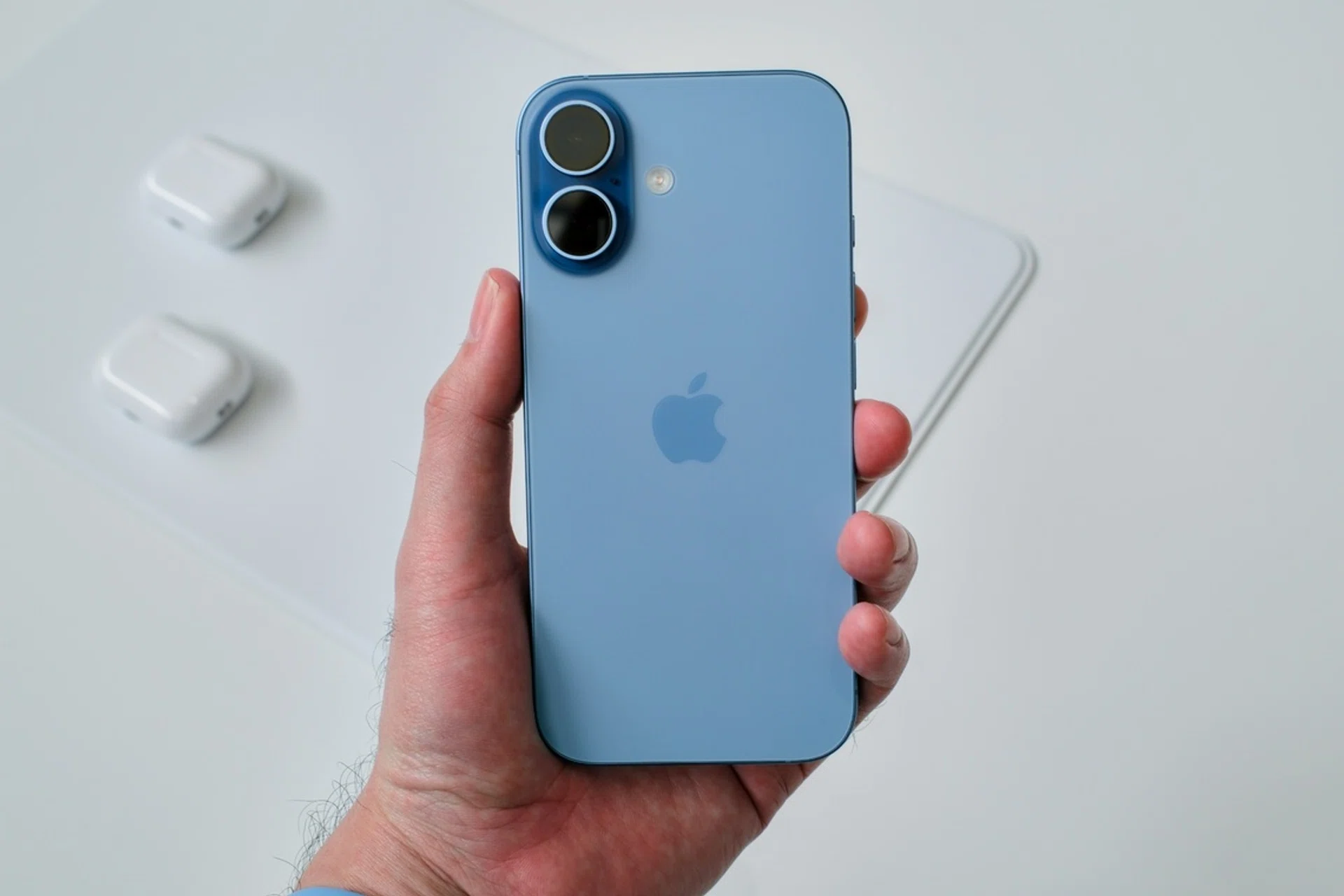The iPhone 17 in Mist Blue