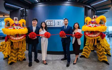 Harvey Niu, Manager of IT Infrastructure and Systems - APAC; Pamela Ong, Sales Director – APAC; Parvinder Walia, President for APJ; Jane Ng, Marketing Director – APAC, from ESET, opening the new ESET APAC Cybersecurity of Excellence. Image source: ESET.

