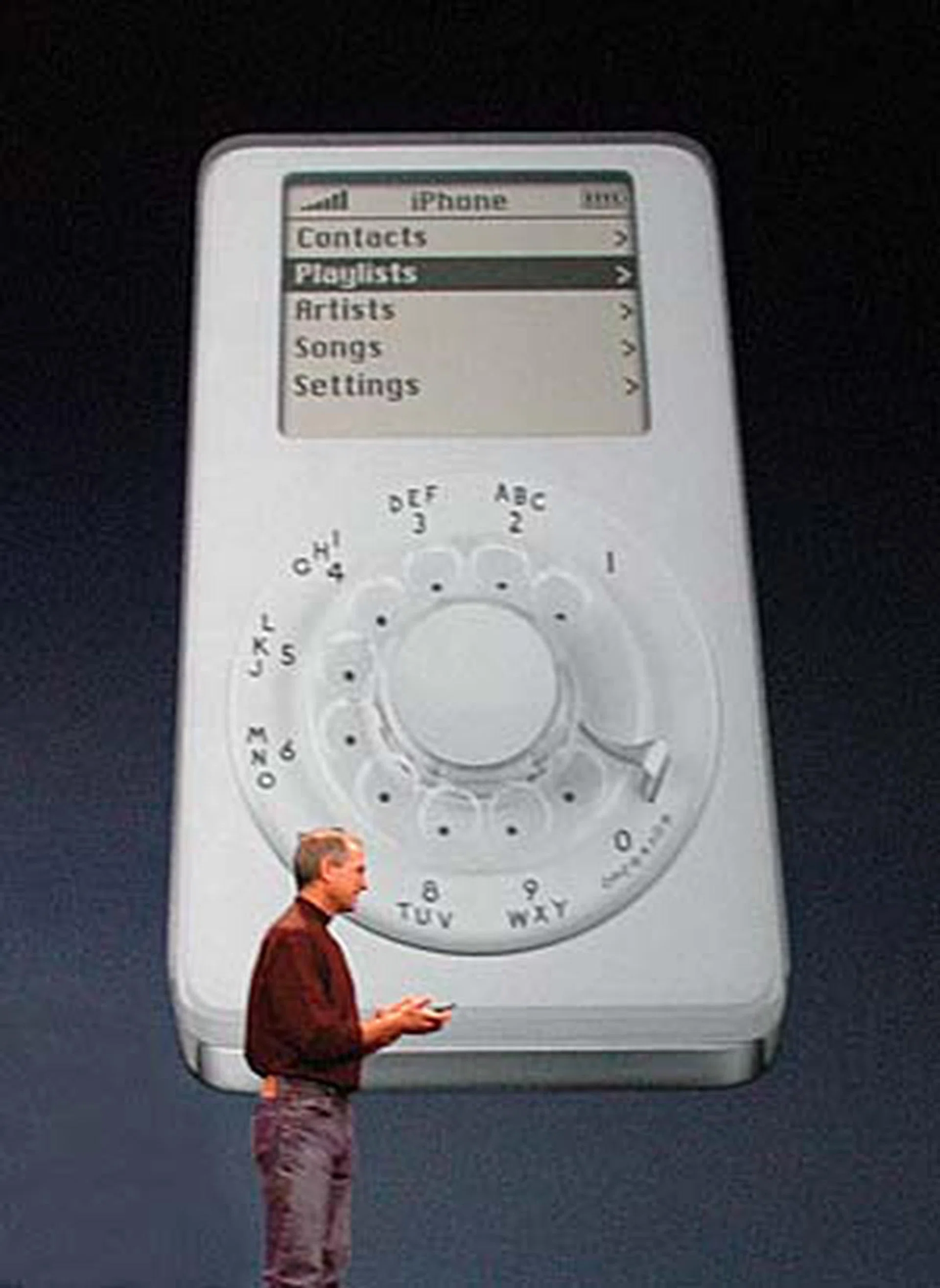 We're fans of the early generation iPod, but this can't be the iPhone, Steve. Thankfully, it was just a joke.