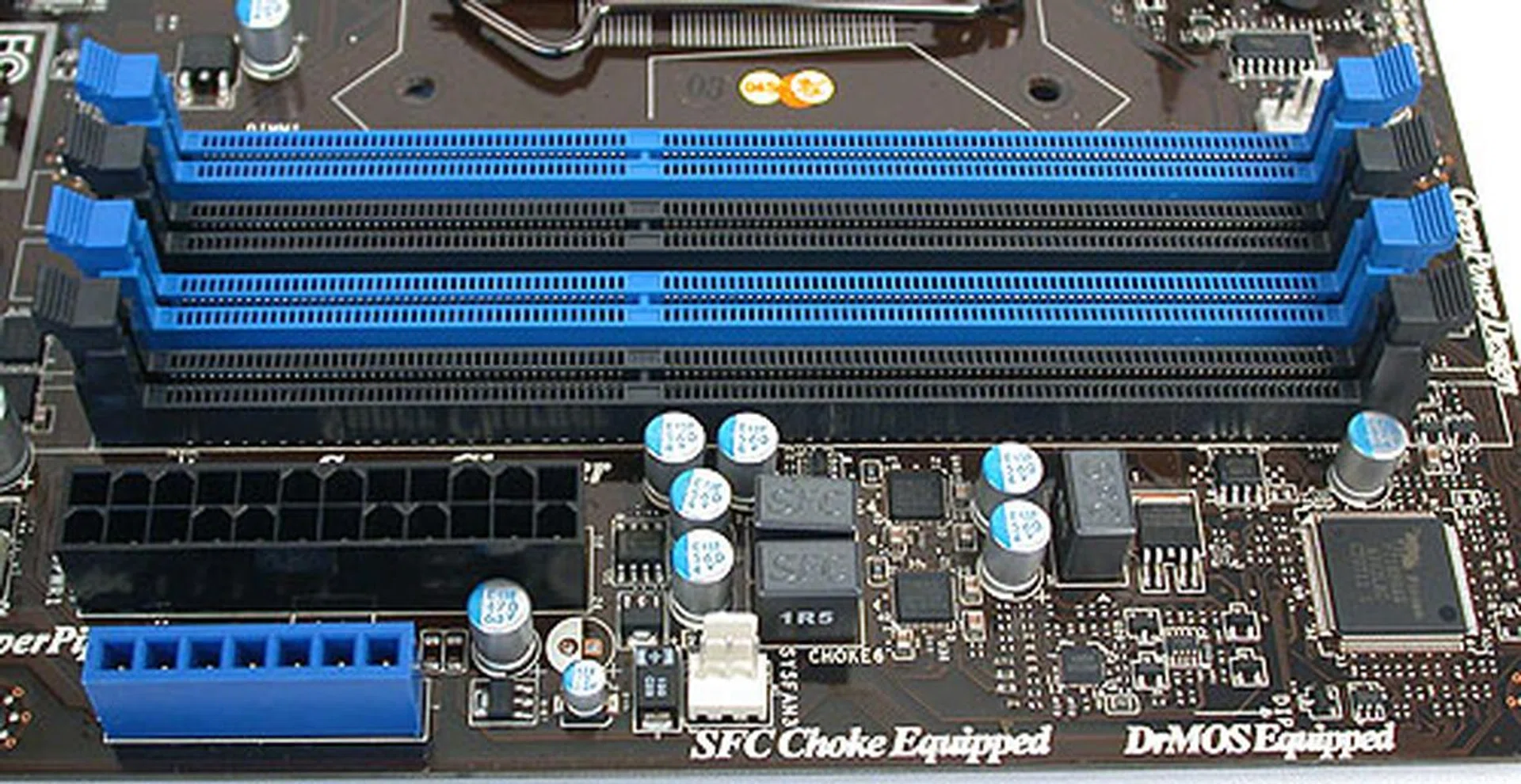 Below the power connector, there's a set of voltage measuring points for the niche group of users who are prepared to do some serious overclocking.