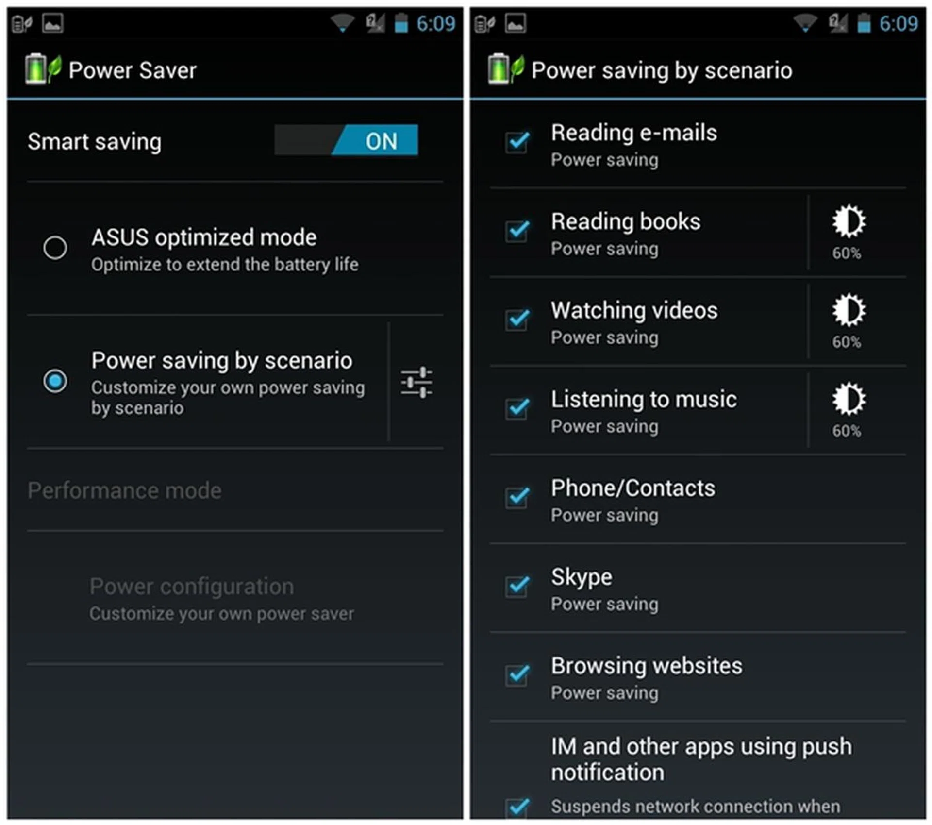If you want more battery mileage out of the ASUS PadFone 2, there is a Power Saver or Smart Saving mode which you can enable.