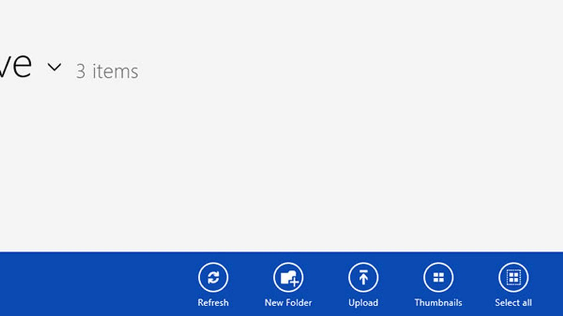 Swipe down from the top edge of the screen to reveal more commands. For example, you can create a new folder or select files to upload to SkyDrive.