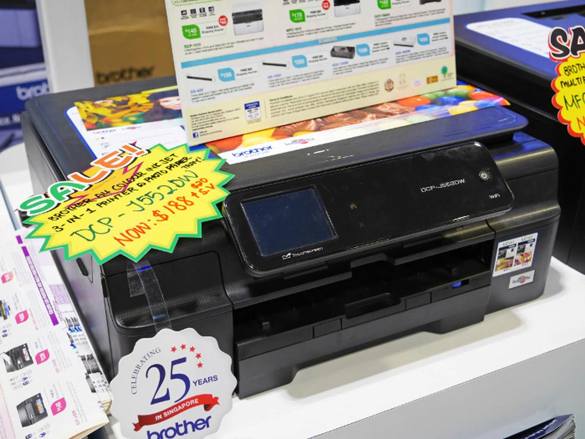 If you don't need fax capability but still want the printer to be able to scan and copy, check out the Brother J552DW that goes for $188 (usual price $208). Comes with a $20 shopping voucher too.