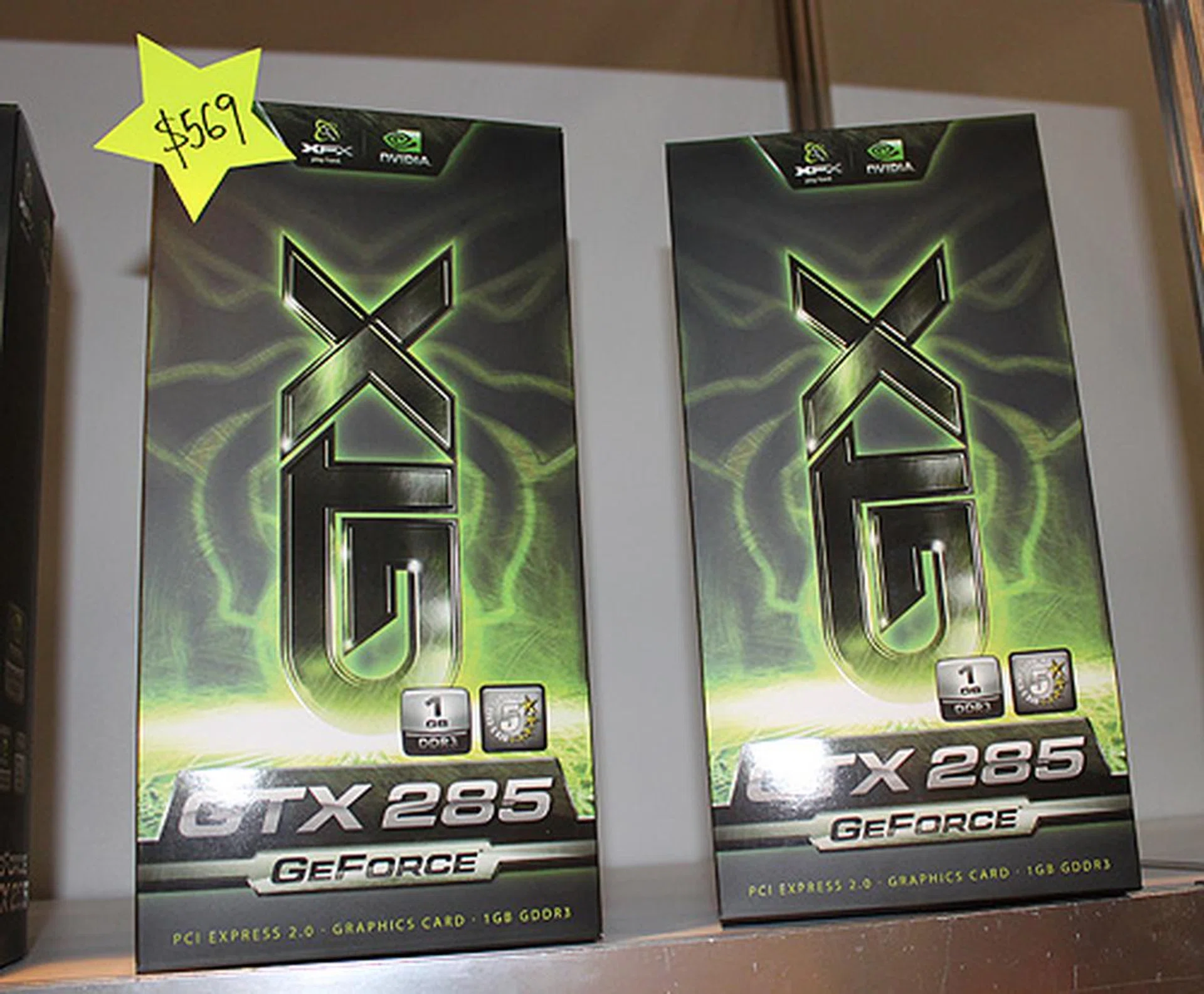 XFX's super-quick GTX 285 cards are going for $569.

