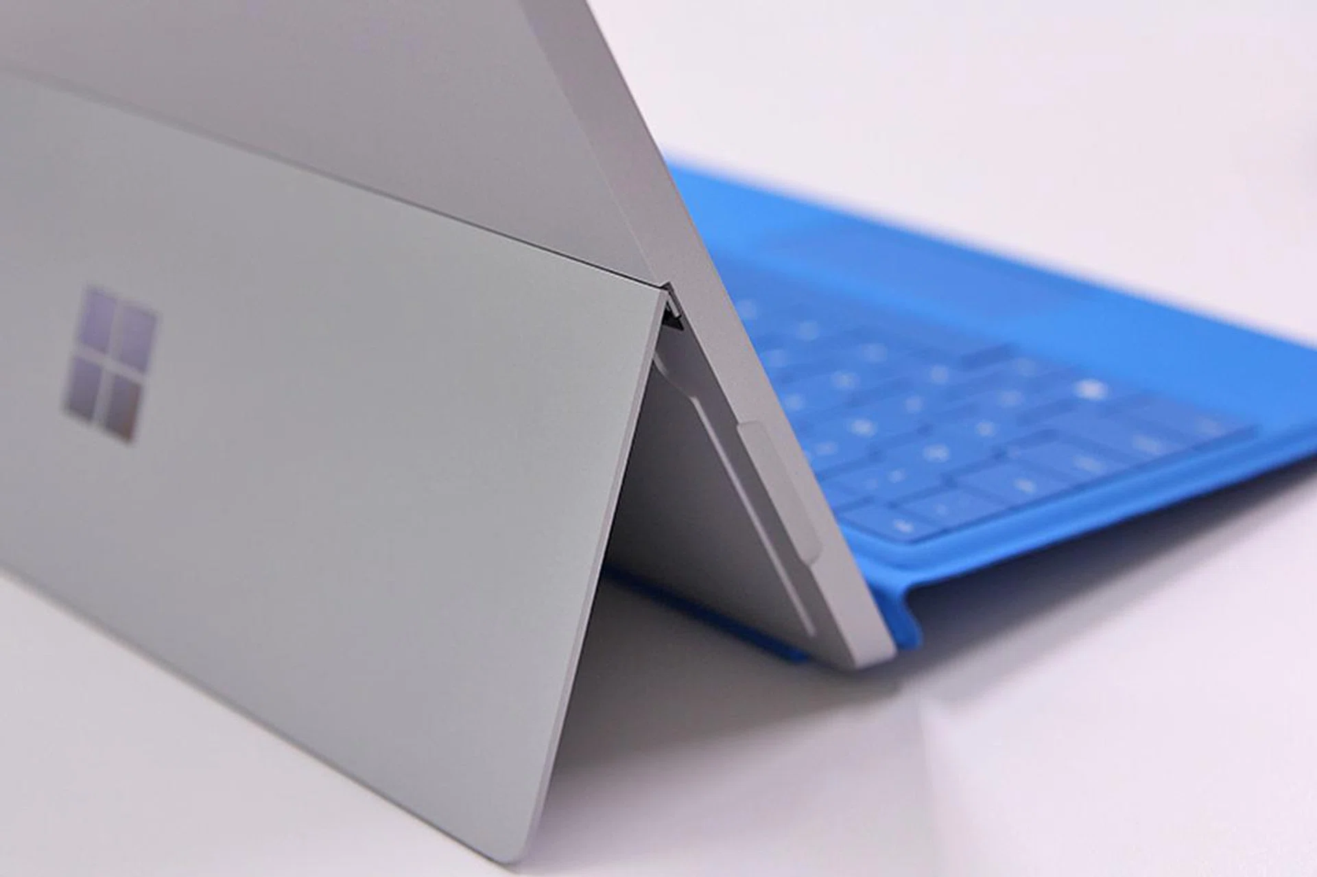 The Surface 3's kickstand has three open positions. Here's one.
