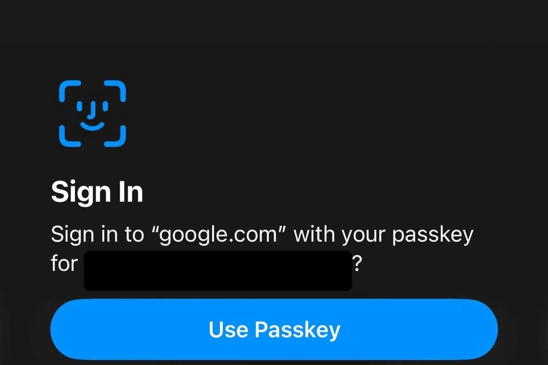 Sign in Via Pass Key screengrab. 